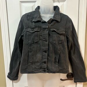 KanCan Womens XL Black Distressed Denim Jacket Cotton Pockets